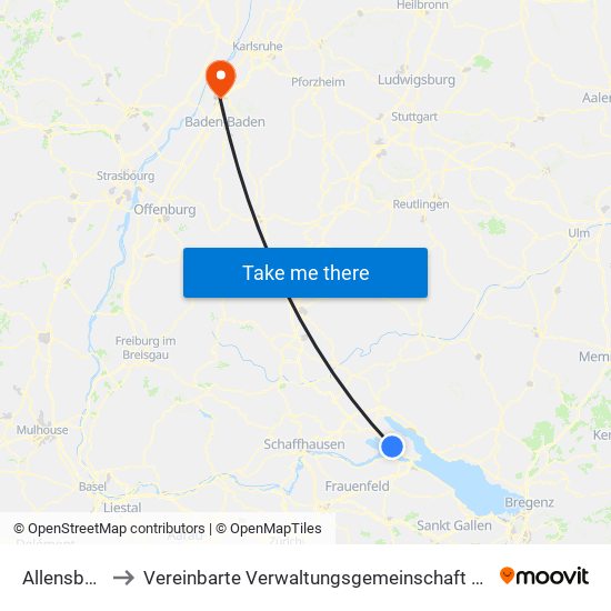 Allensbach to Vereinbarte Verwaltungsgemeinschaft Rastatt map