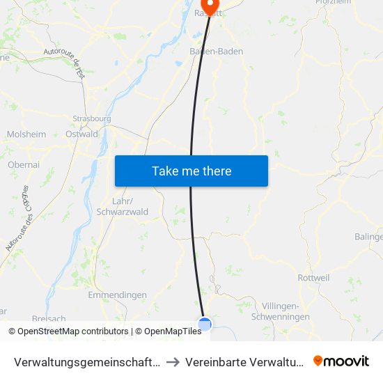 Verwaltungsgemeinschaft Furtwangen Im Schwarzwald to Vereinbarte Verwaltungsgemeinschaft Rastatt map