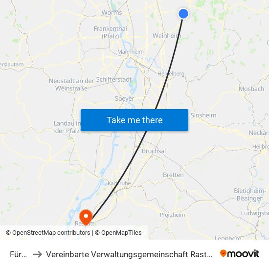 Fürth to Vereinbarte Verwaltungsgemeinschaft Rastatt map