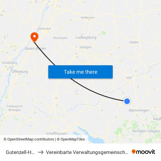 Gutenzell-Hürbel to Vereinbarte Verwaltungsgemeinschaft Rastatt map