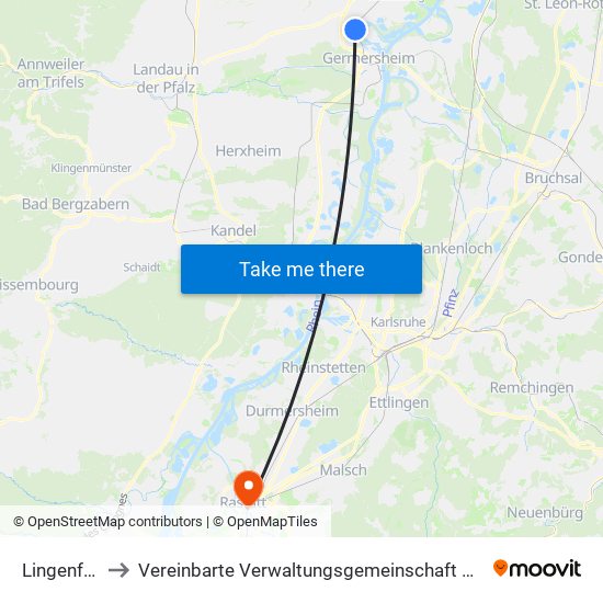 Lingenfeld to Vereinbarte Verwaltungsgemeinschaft Rastatt map