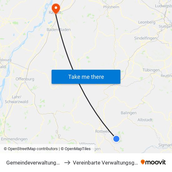 Gemeindeverwaltungsverband Heuberg to Vereinbarte Verwaltungsgemeinschaft Rastatt map