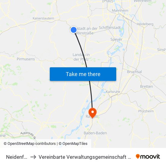 Neidenfels to Vereinbarte Verwaltungsgemeinschaft Rastatt map