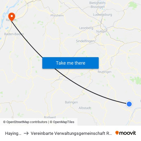 Hayingen to Vereinbarte Verwaltungsgemeinschaft Rastatt map