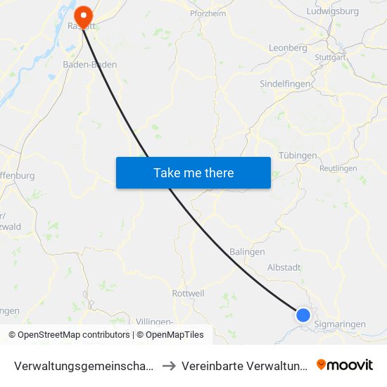 Verwaltungsgemeinschaft Stetten am Kalten Markt to Vereinbarte Verwaltungsgemeinschaft Rastatt map