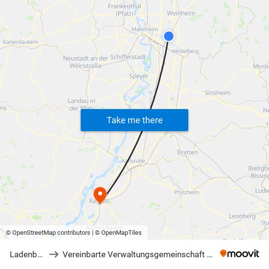 Ladenburg to Vereinbarte Verwaltungsgemeinschaft Rastatt map