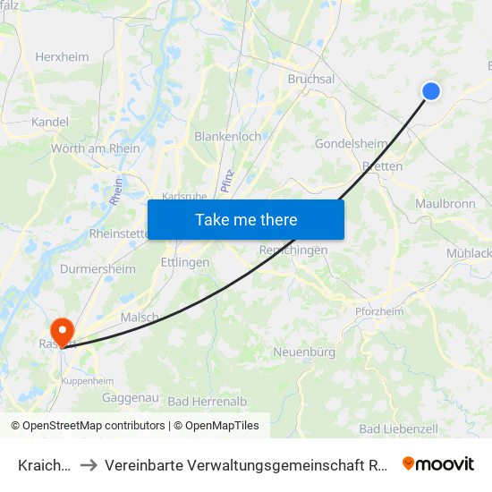 Kraichtal to Vereinbarte Verwaltungsgemeinschaft Rastatt map