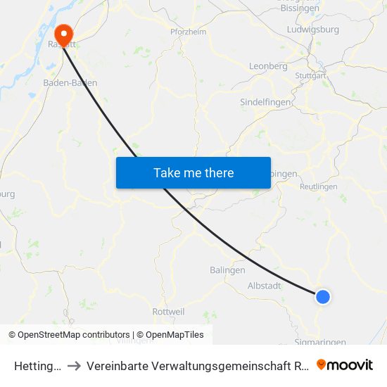 Hettingen to Vereinbarte Verwaltungsgemeinschaft Rastatt map