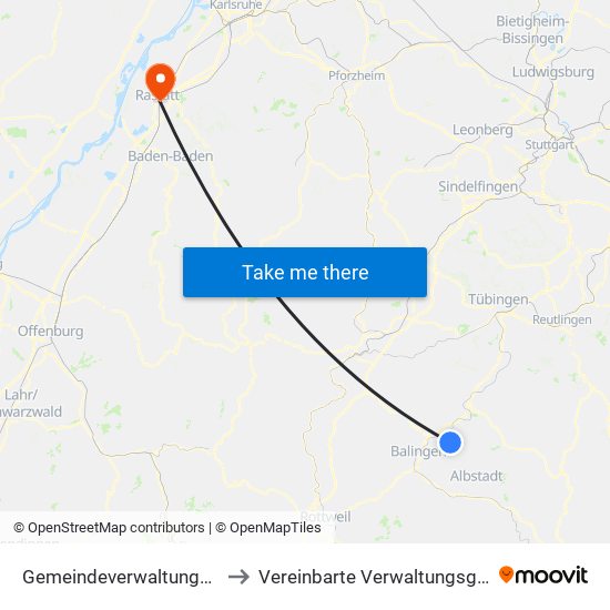 Gemeindeverwaltungsverband Bisingen to Vereinbarte Verwaltungsgemeinschaft Rastatt map