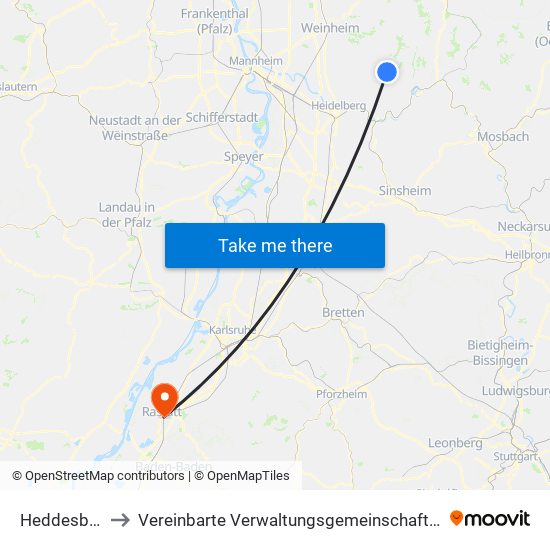 Heddesbach to Vereinbarte Verwaltungsgemeinschaft Rastatt map