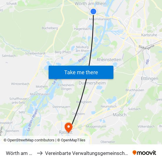 Wörth am Rhein to Vereinbarte Verwaltungsgemeinschaft Rastatt map