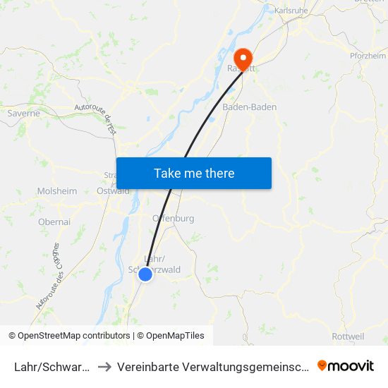 Lahr/Schwarzwald to Vereinbarte Verwaltungsgemeinschaft Rastatt map