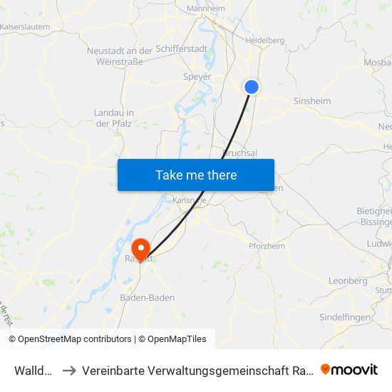Walldorf to Vereinbarte Verwaltungsgemeinschaft Rastatt map