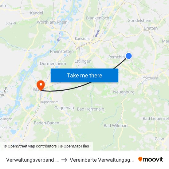 Verwaltungsverband Kämpfelbachtal to Vereinbarte Verwaltungsgemeinschaft Rastatt map