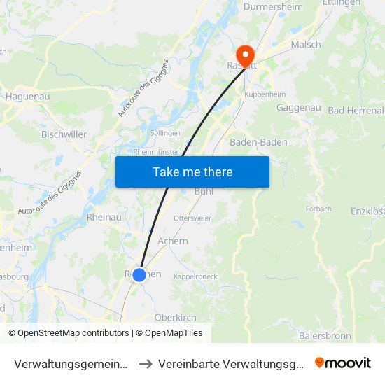Verwaltungsgemeinschaft Oberkirch to Vereinbarte Verwaltungsgemeinschaft Rastatt map
