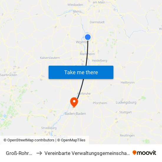 Groß-Rohrheim to Vereinbarte Verwaltungsgemeinschaft Rastatt map