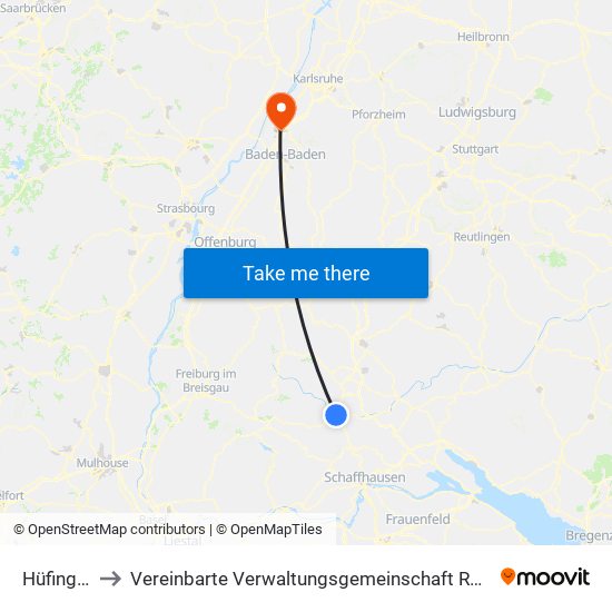 Hüfingen to Vereinbarte Verwaltungsgemeinschaft Rastatt map
