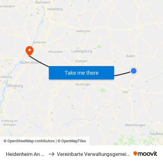 Heidenheim An Der Brenz to Vereinbarte Verwaltungsgemeinschaft Rastatt map