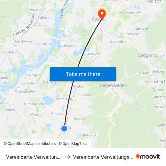 Vereinbarte Verwaltungsgemeinschaft Bühl to Vereinbarte Verwaltungsgemeinschaft Rastatt map