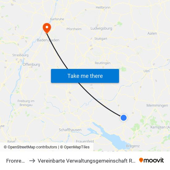 Fronreute to Vereinbarte Verwaltungsgemeinschaft Rastatt map