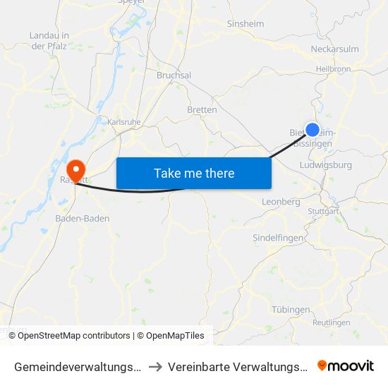 Gemeindeverwaltungsverband Besigheim to Vereinbarte Verwaltungsgemeinschaft Rastatt map