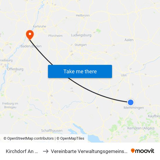 Kirchdorf An Der Iller to Vereinbarte Verwaltungsgemeinschaft Rastatt map