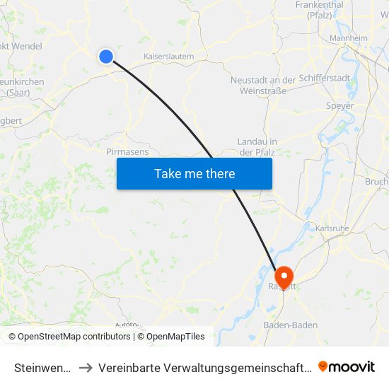 Steinwenden to Vereinbarte Verwaltungsgemeinschaft Rastatt map