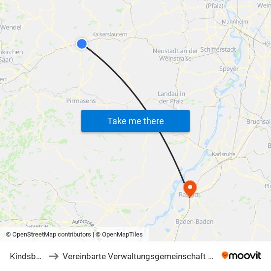 Kindsbach to Vereinbarte Verwaltungsgemeinschaft Rastatt map