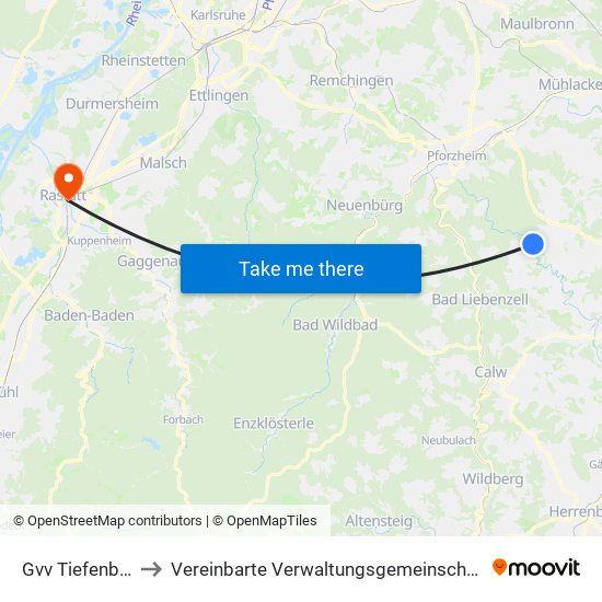 Gvv Tiefenbronn to Vereinbarte Verwaltungsgemeinschaft Rastatt map