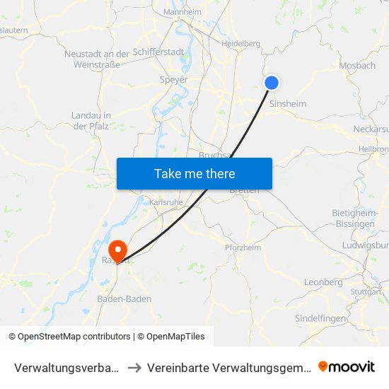 Verwaltungsverband Elsenztal to Vereinbarte Verwaltungsgemeinschaft Rastatt map