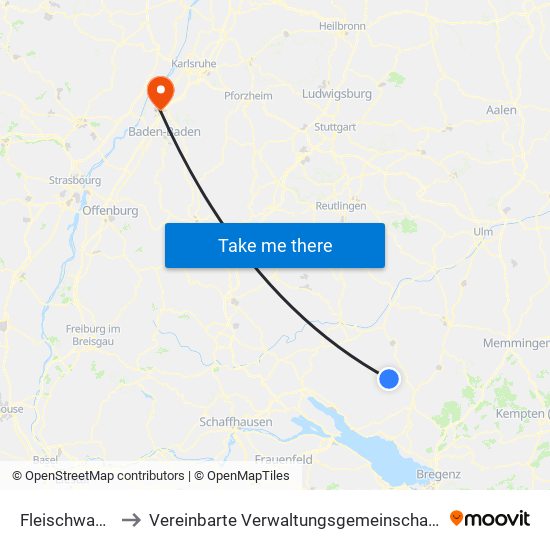 Fleischwangen to Vereinbarte Verwaltungsgemeinschaft Rastatt map