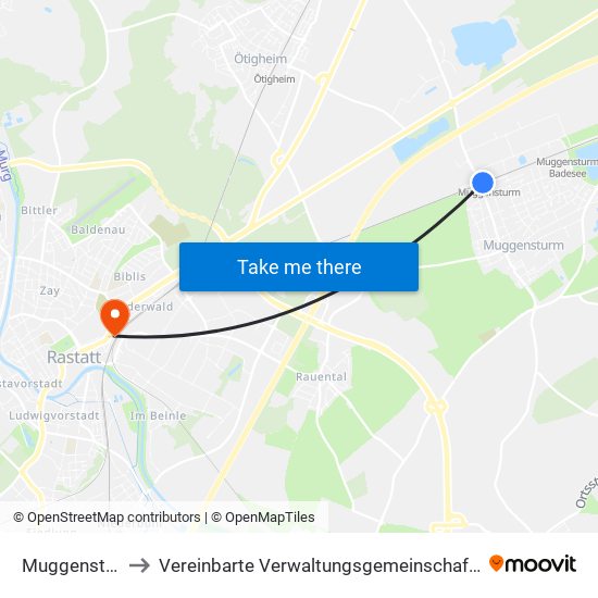 Muggensturm to Vereinbarte Verwaltungsgemeinschaft Rastatt map