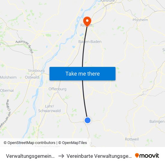 Verwaltungsgemeinschaft Wolfach to Vereinbarte Verwaltungsgemeinschaft Rastatt map