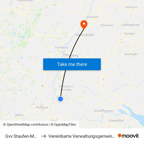 Gvv Staufen-Münstertal to Vereinbarte Verwaltungsgemeinschaft Rastatt map