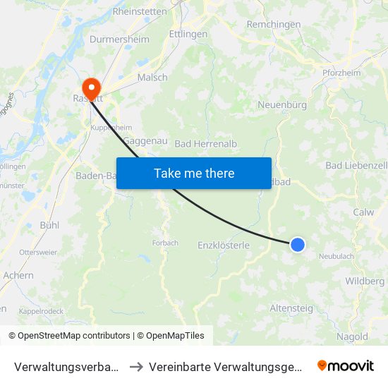 Verwaltungsverband Teinachtal to Vereinbarte Verwaltungsgemeinschaft Rastatt map