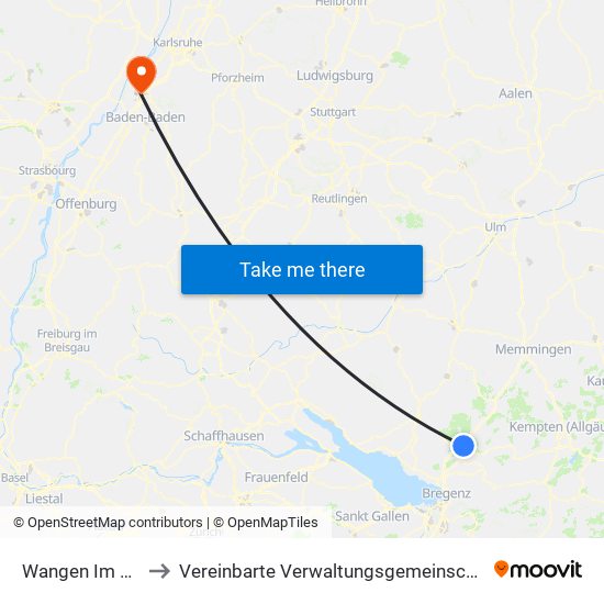 Wangen Im Allgäu to Vereinbarte Verwaltungsgemeinschaft Rastatt map