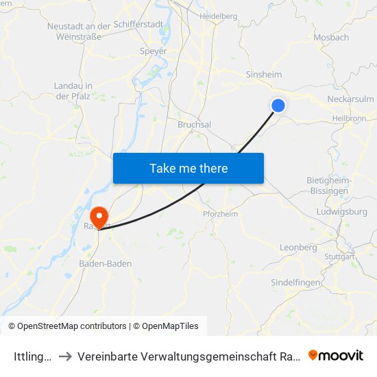 Ittlingen to Vereinbarte Verwaltungsgemeinschaft Rastatt map