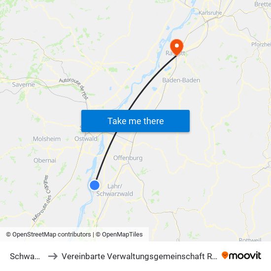 Schwanau to Vereinbarte Verwaltungsgemeinschaft Rastatt map