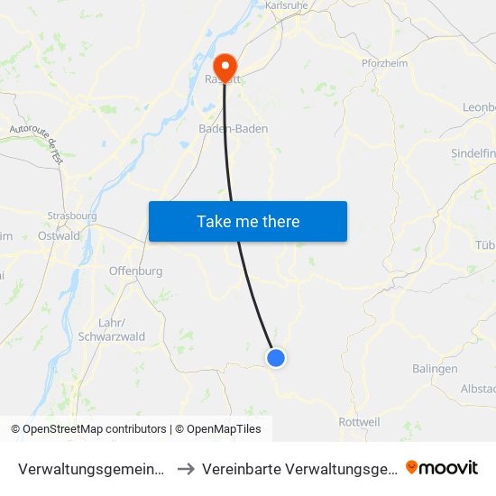 Verwaltungsgemeinschaft Schiltach to Vereinbarte Verwaltungsgemeinschaft Rastatt map