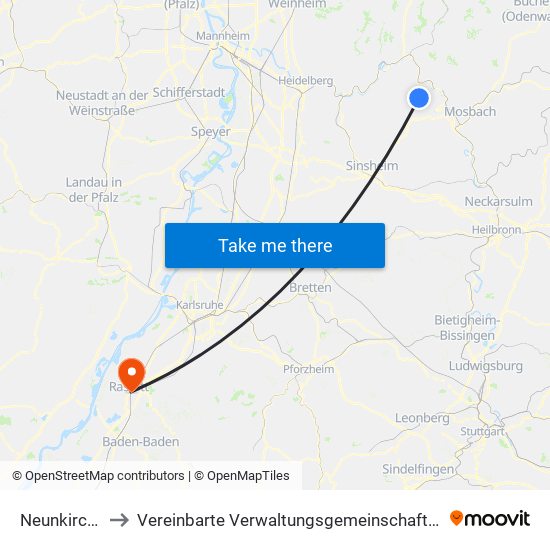 Neunkirchen to Vereinbarte Verwaltungsgemeinschaft Rastatt map