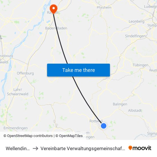 Wellendingen to Vereinbarte Verwaltungsgemeinschaft Rastatt map