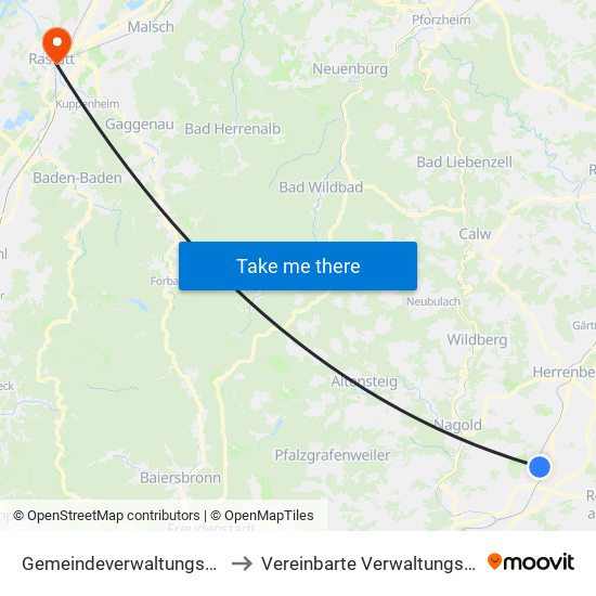 Gemeindeverwaltungsverband Oberes Gäu to Vereinbarte Verwaltungsgemeinschaft Rastatt map