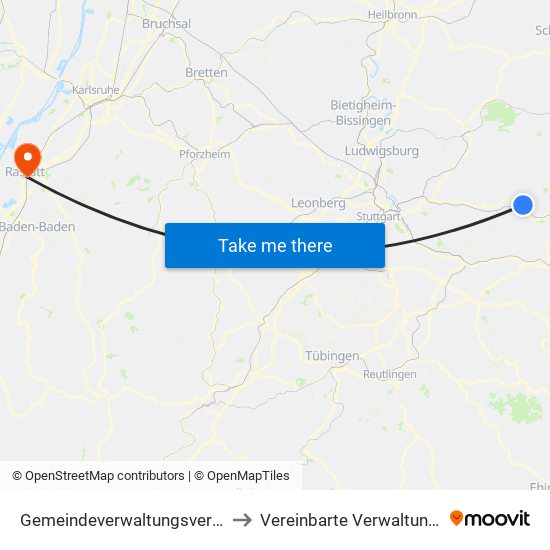 Gemeindeverwaltungsverband Plüderhausen-Urbach to Vereinbarte Verwaltungsgemeinschaft Rastatt map