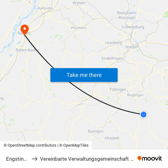 Engstingen to Vereinbarte Verwaltungsgemeinschaft Rastatt map