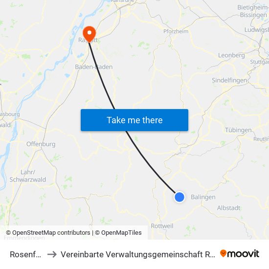 Rosenfeld to Vereinbarte Verwaltungsgemeinschaft Rastatt map