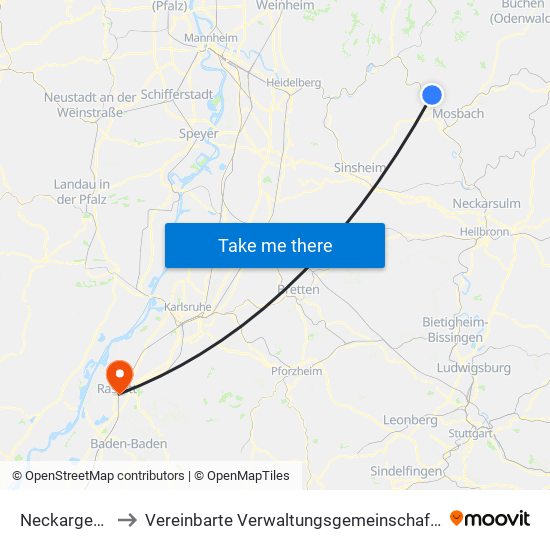 Neckargerach to Vereinbarte Verwaltungsgemeinschaft Rastatt map
