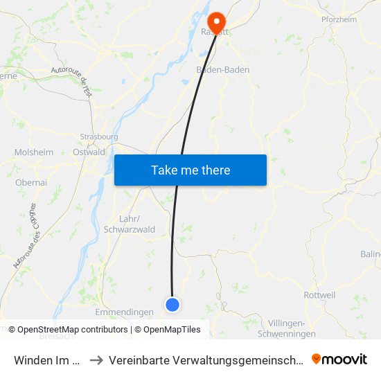 Winden Im Elztal to Vereinbarte Verwaltungsgemeinschaft Rastatt map