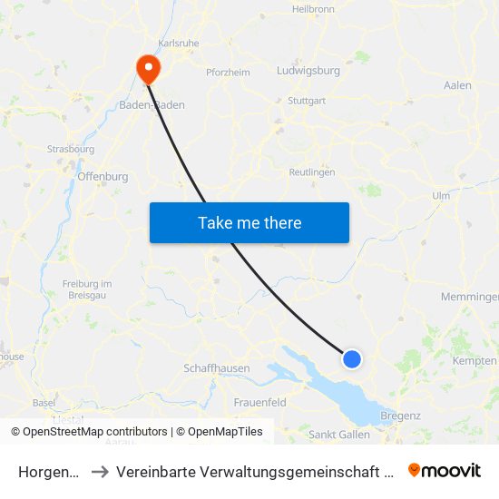 Horgenzell to Vereinbarte Verwaltungsgemeinschaft Rastatt map