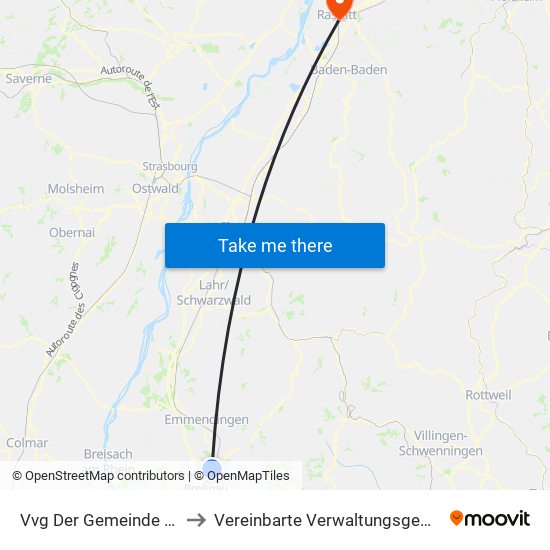 Vvg Der Gemeinde Gundelfingen to Vereinbarte Verwaltungsgemeinschaft Rastatt map