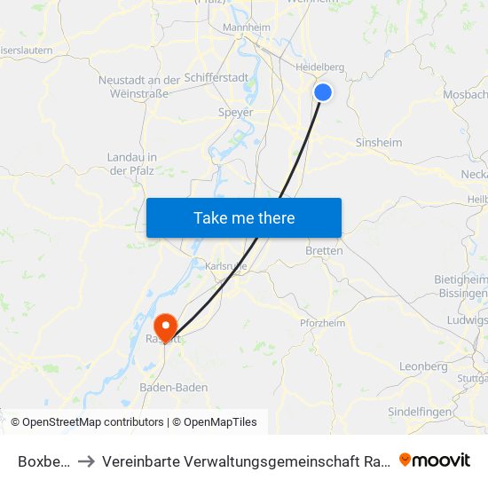 Boxberg to Vereinbarte Verwaltungsgemeinschaft Rastatt map